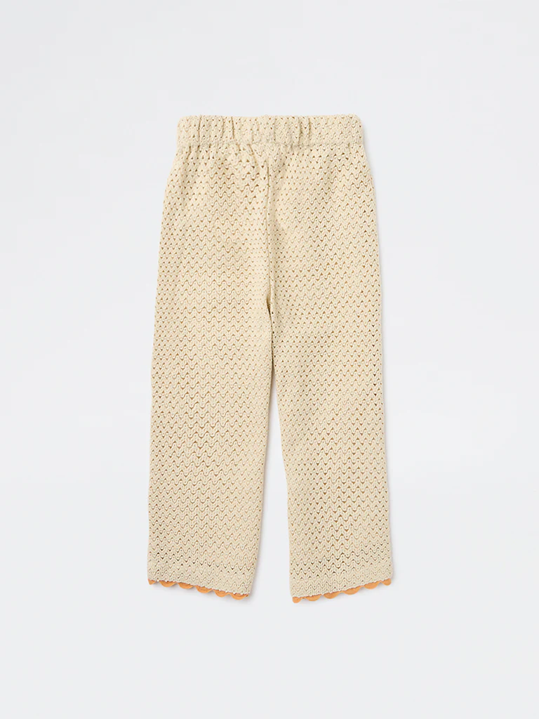 HOP Kids Girls Cream Crochet-Knit Mid-Rise Cotton Pants - Image 3