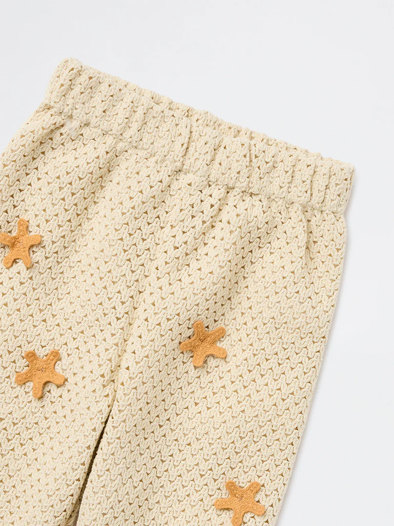 HOP Kids Girls Cream Crochet-Knit Mid-Rise Cotton Pants - Image 4