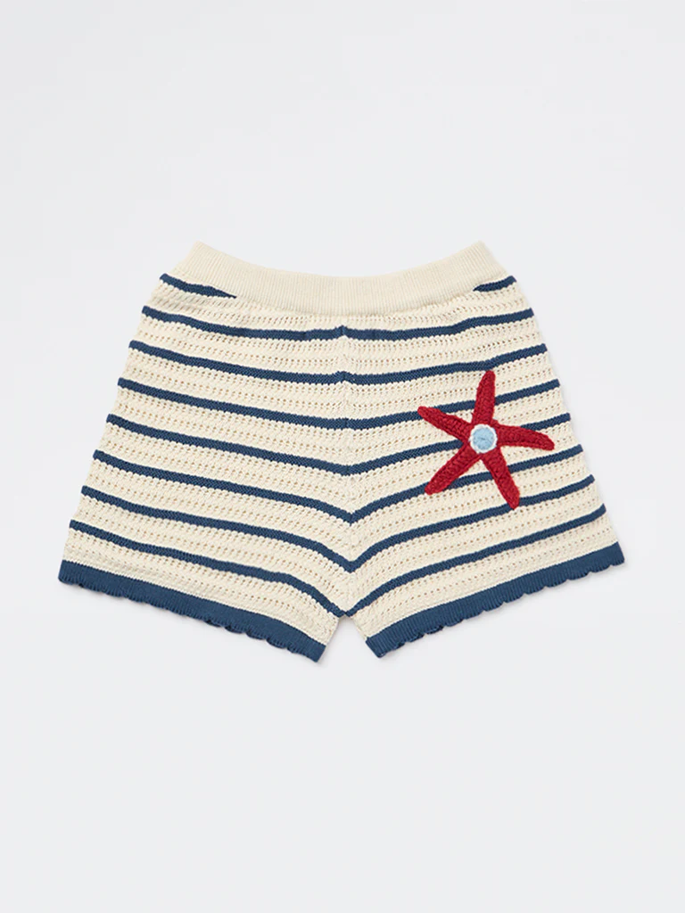 HOP Kids Girls Cream Crochet Knitted High-Rise Cotton Shorts - Image 3