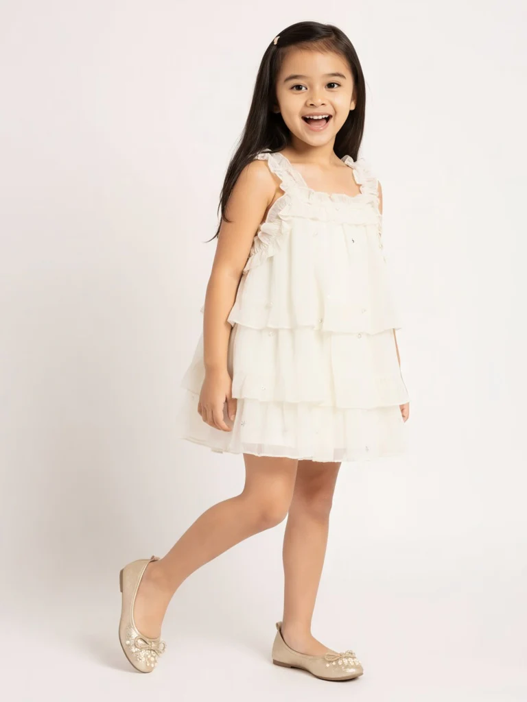 HOP Kids Girls Cream Ruffle-Detailed Top