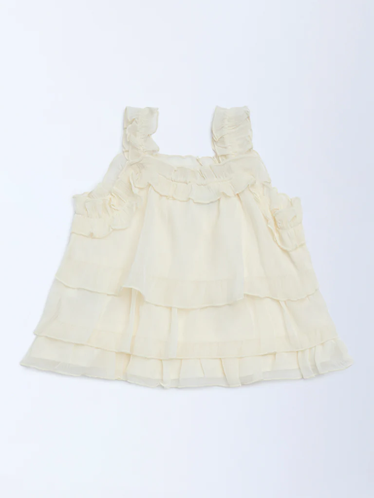 HOP Kids Girls Cream Ruffle-Detailed Top - Image 4