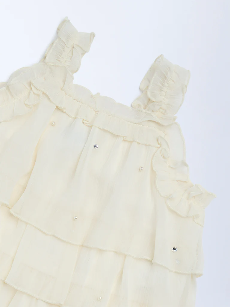 HOP Kids Girls Cream Ruffle-Detailed Top - Image 5
