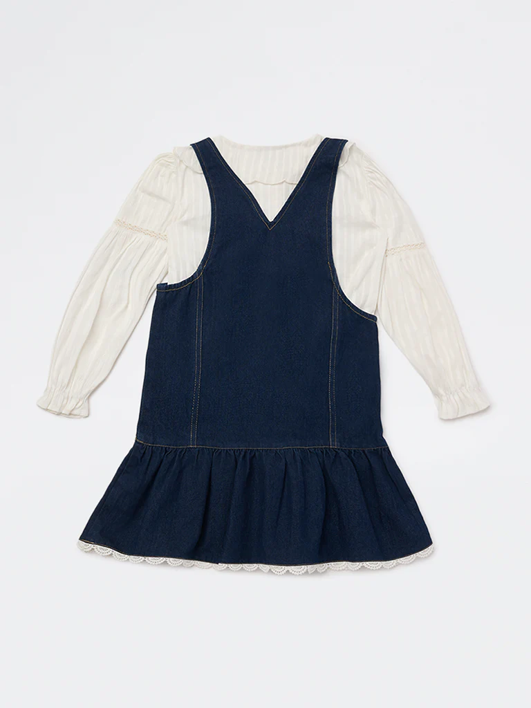 HOP Kids Girls Dark Blue Denim Pinafore and Top Set - Image 4