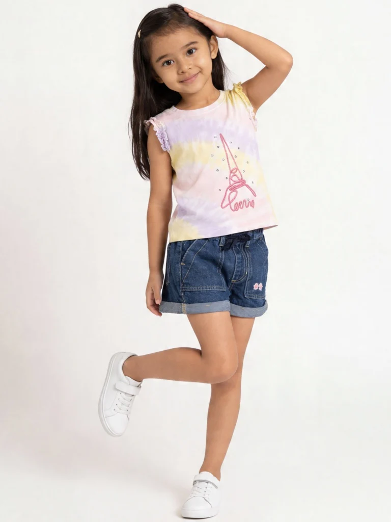 HOP Kids Girls Dark Blue High-Rise Denim Shorts