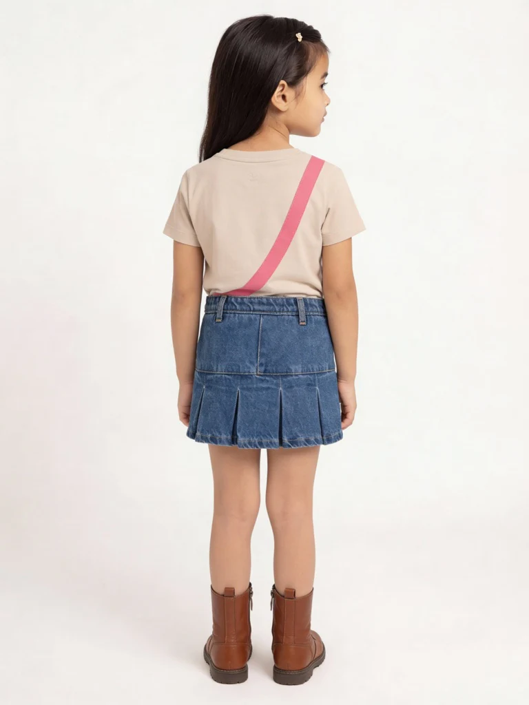 HOP Kids Girls Dark Blue Solid Mid-Rise Denim Skorts - Image 3