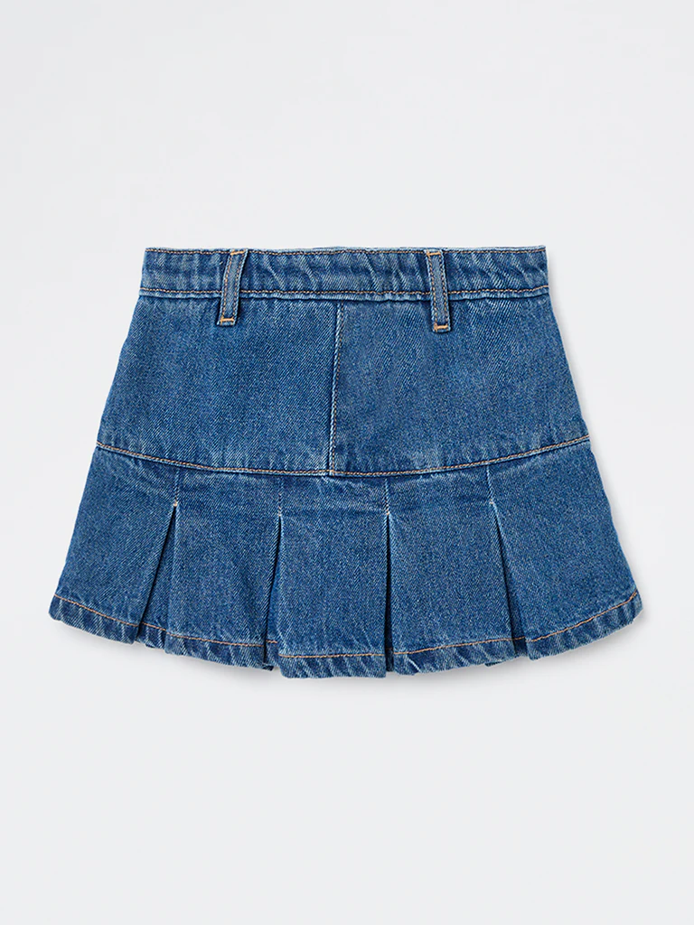 HOP Kids Girls Dark Blue Solid Mid-Rise Denim Skorts - Image 5