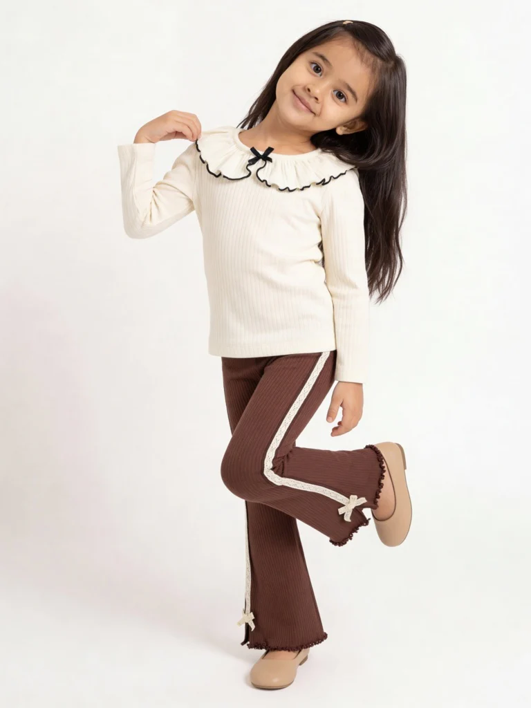 HOP Kids Girls Dark Brown High-Rise Cotton-Blend Bootcut Pants