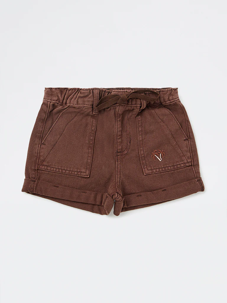 HOP Kids Girls Dark Brown High-Rise Denim Shorts - Image 3