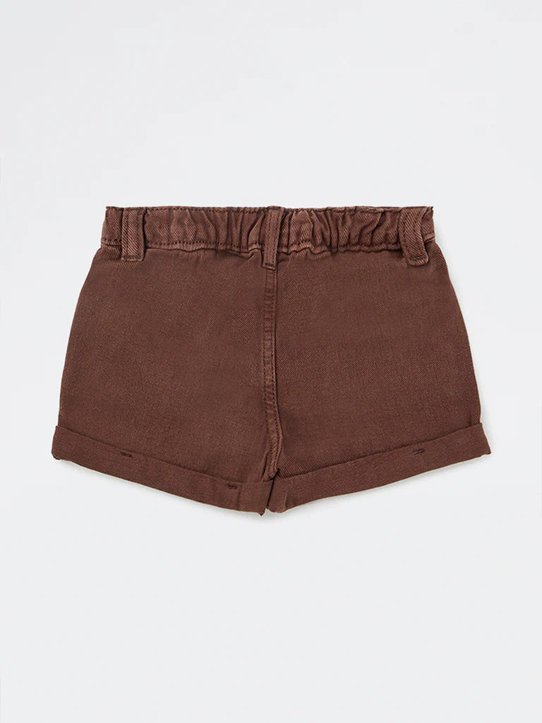 HOP Kids Girls Dark Brown High-Rise Denim Shorts - Image 4