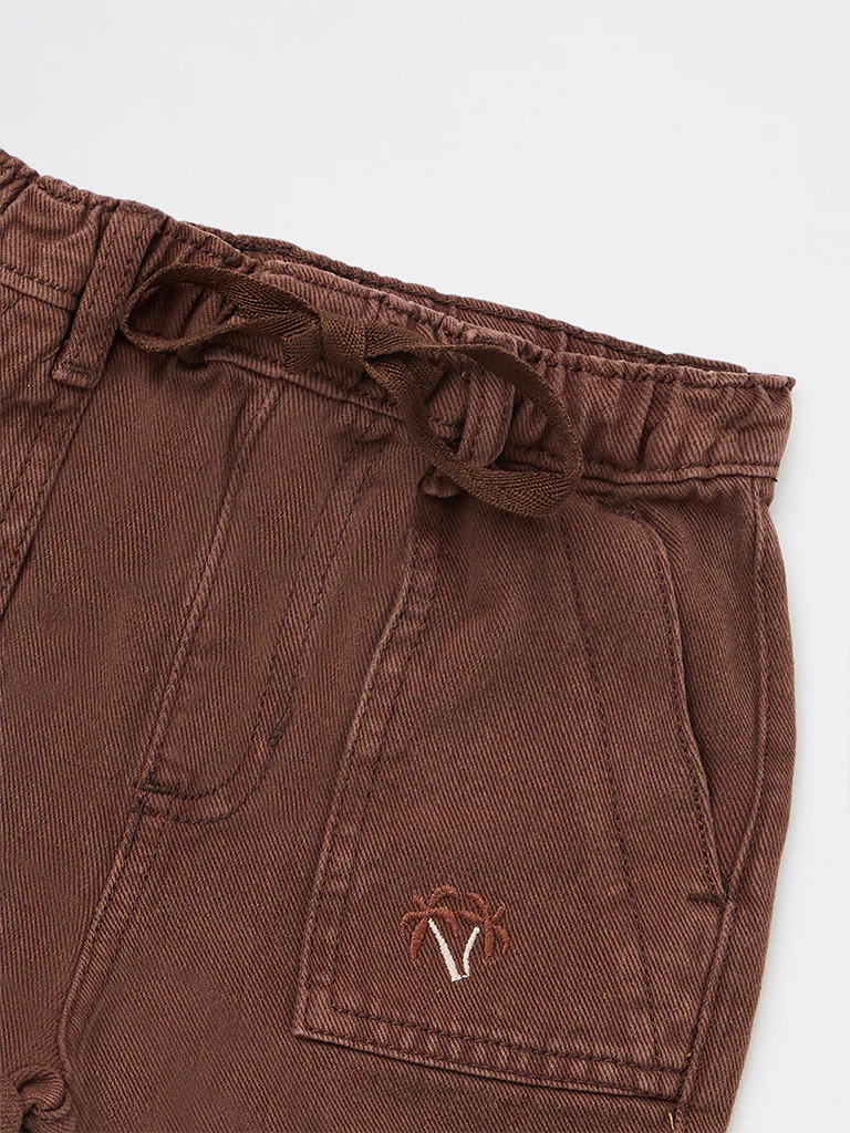HOP Kids Girls Dark Brown High-Rise Denim Shorts - Image 5