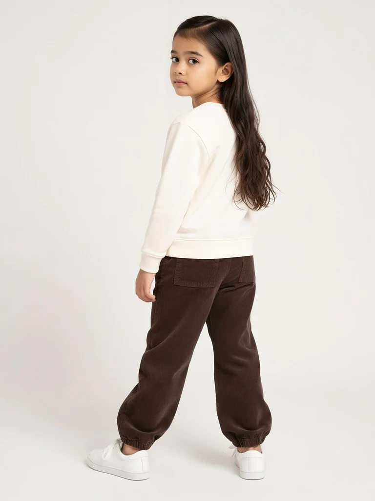 HOP Kids Girls Dark Brown Mid-Rise Corduroy Joggers - Image 2