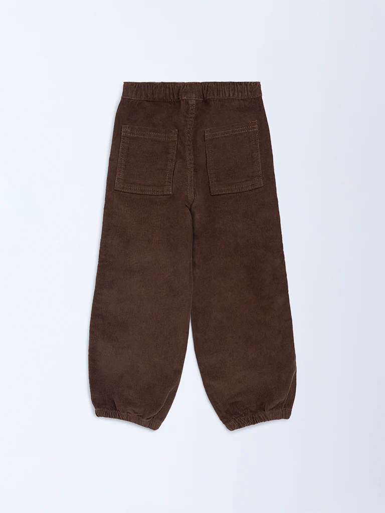 HOP Kids Girls Dark Brown Mid-Rise Corduroy Joggers - Image 4