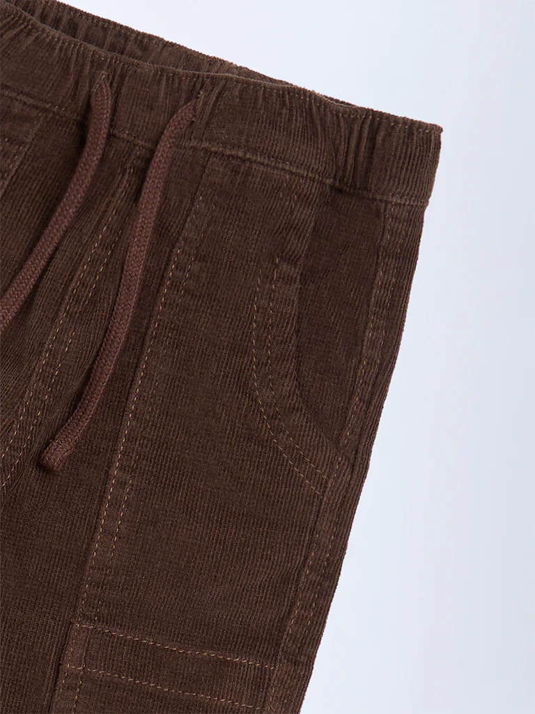 HOP Kids Girls Dark Brown Mid-Rise Corduroy Joggers - Image 5