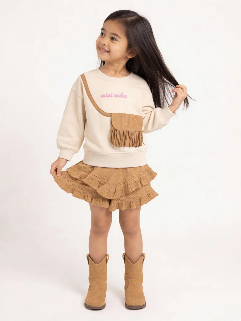 HOP Kids Girls Dusty Orange Crinkle-Textured Cotton-Blend Skirt