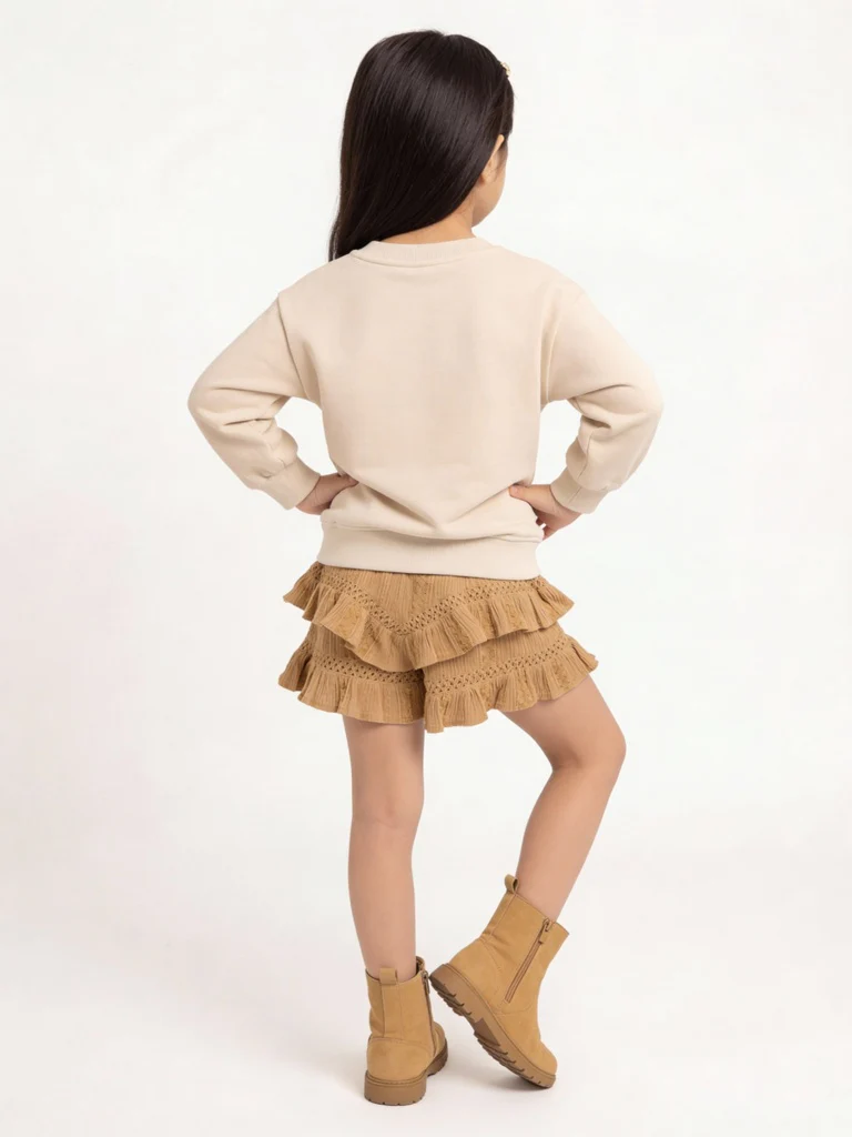 HOP Kids Girls Dusty Orange Crinkle-Textured Cotton-Blend Skirt - Image 2