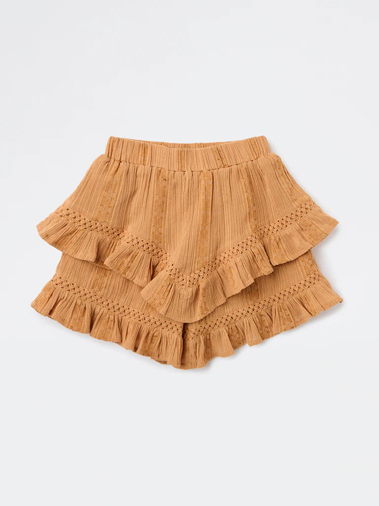 HOP Kids Girls Dusty Orange Crinkle-Textured Cotton-Blend Skirt - Image 3