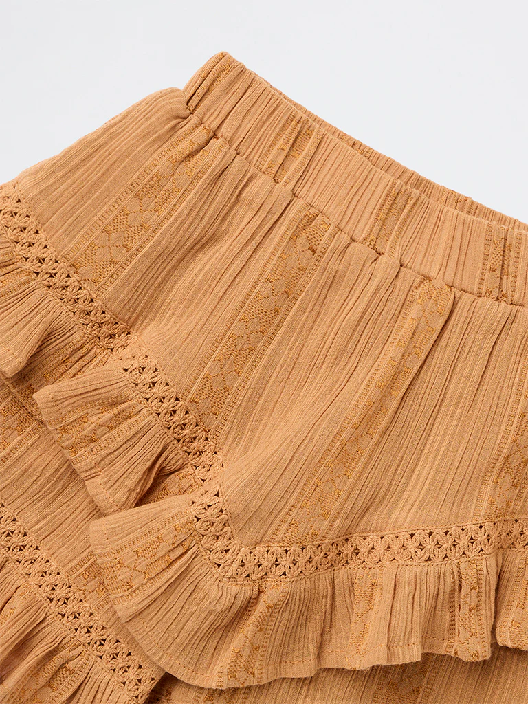 HOP Kids Girls Dusty Orange Crinkle-Textured Cotton-Blend Skirt - Image 5