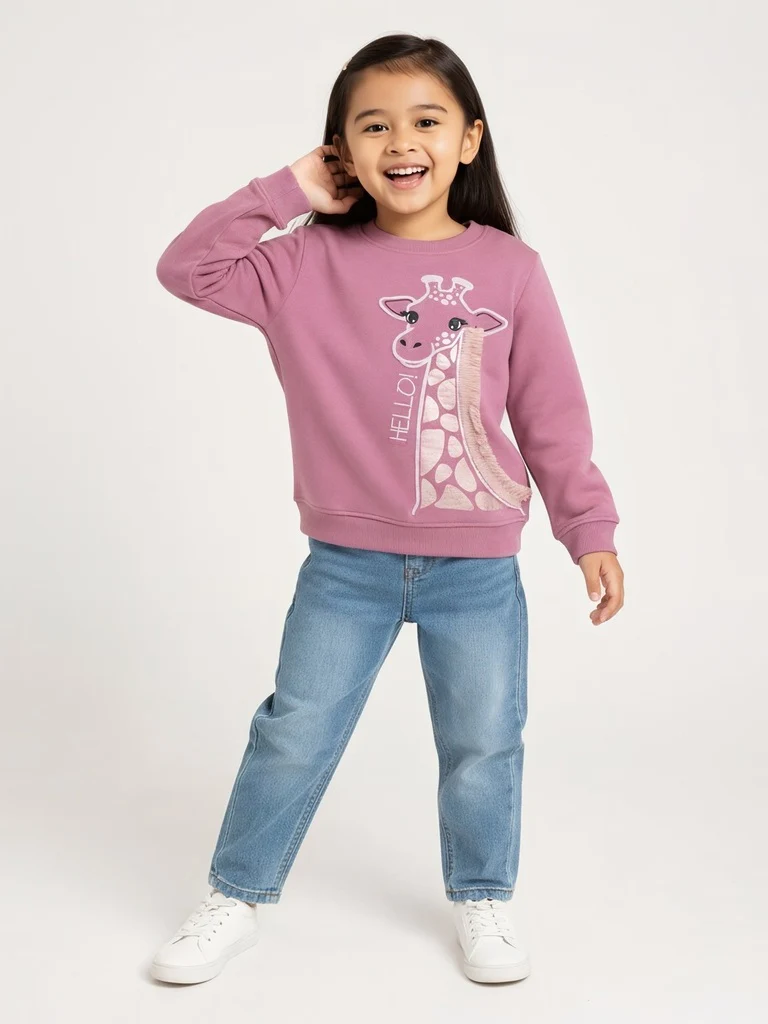 HOP Kids Girls Dusty Pink Animal Printed Cotton-Blend Sweatshirt