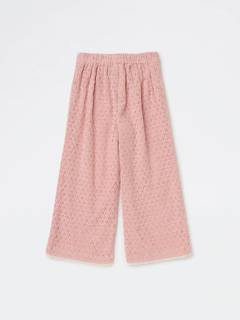 HOP Kids Girls Dusty Pink Crochet-Knit High-Rise Cotton Pants - Image 4