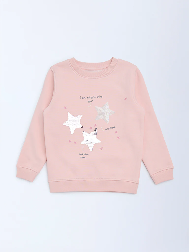 HOP Kids Girls Dusty Pink Embellished Cotton-Blend Sweatshirt - Image 4