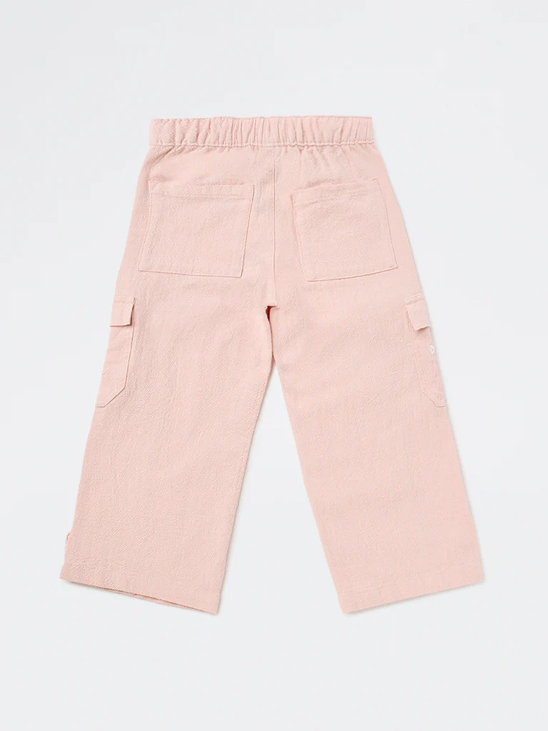 HOP Kids Girls Dusty Pink Embroidered High-Rise Cotton Trousers - Image 5