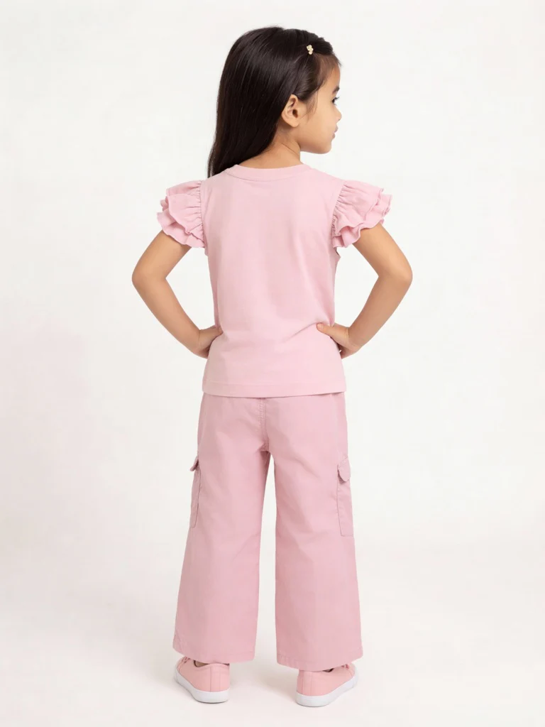 HOP Kids Girls Dusty Pink High-Rise Cotton Cargo Pants - Image 3
