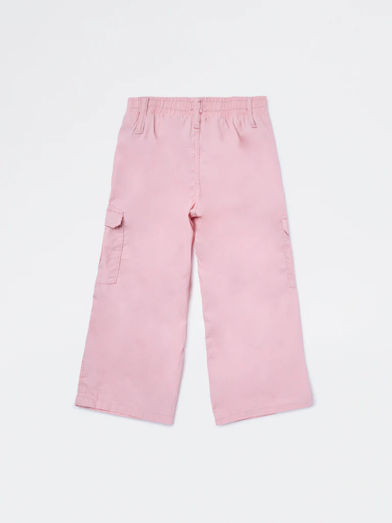 HOP Kids Girls Dusty Pink High-Rise Cotton Cargo Pants - Image 5