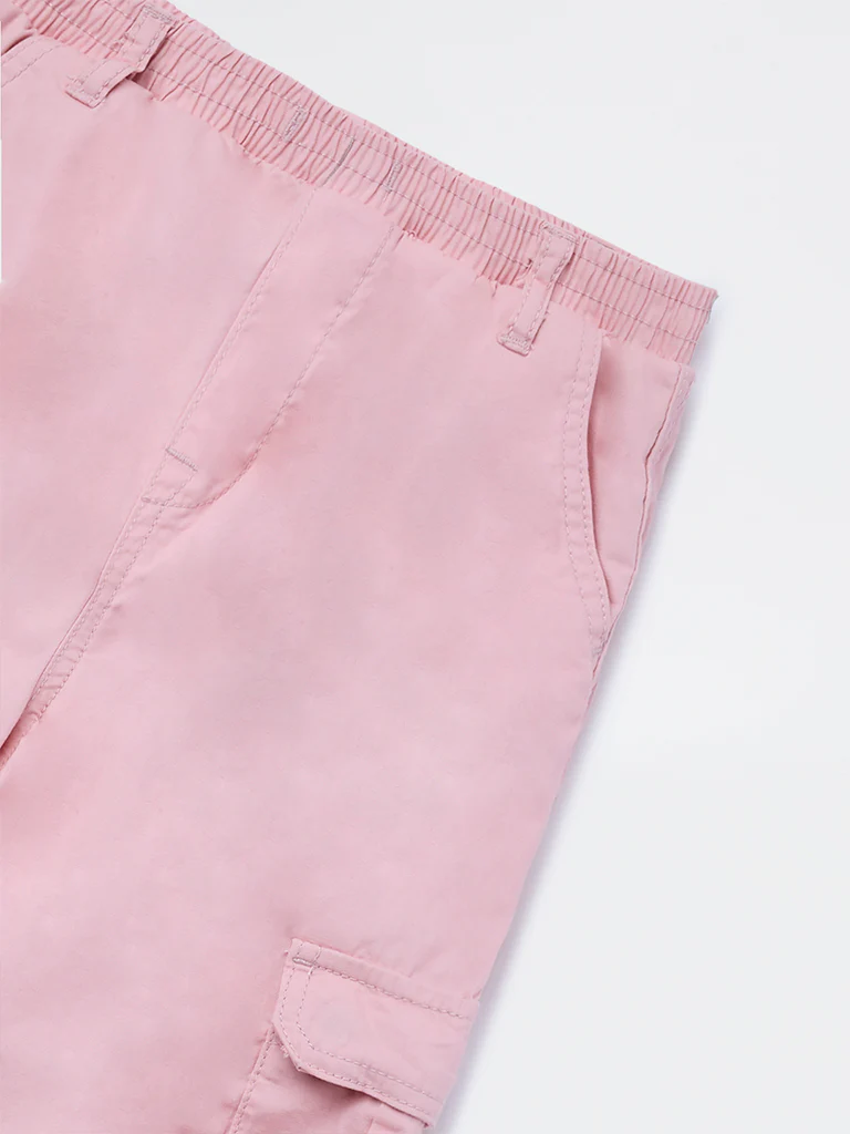 HOP Kids Girls Dusty Pink High-Rise Cotton Cargo Pants - Image 6