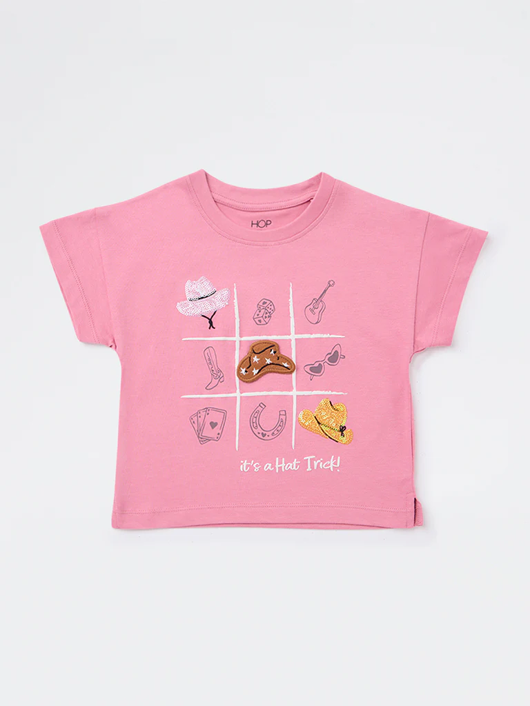 HOP Kids Girls Dusty Pink Musical-Themed Cotton T-Shirt - Image 4