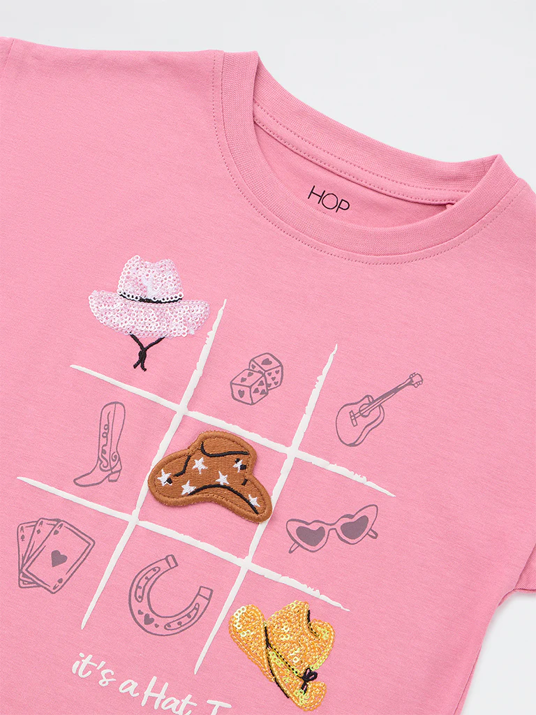 HOP Kids Girls Dusty Pink Musical-Themed Cotton T-Shirt - Image 6