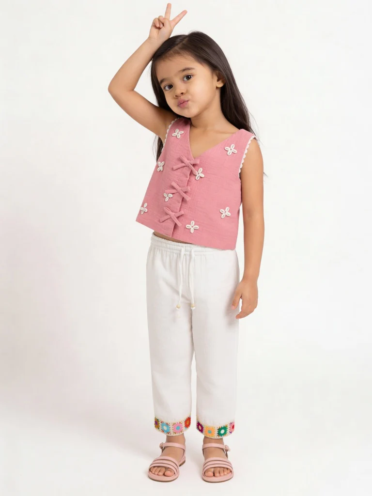 HOP Kids Girls Dusty Rose Cotton Waistcoat