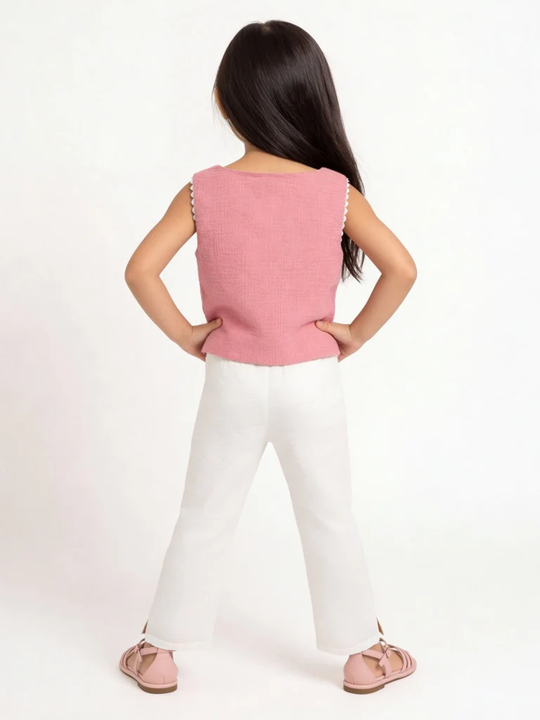 HOP Kids Girls Dusty Rose Cotton Waistcoat - Image 2