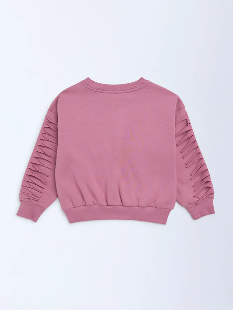 HOP Kids Girls Dusty Rose Embroidered Cotton-Blend Sweatshirt - Image 4