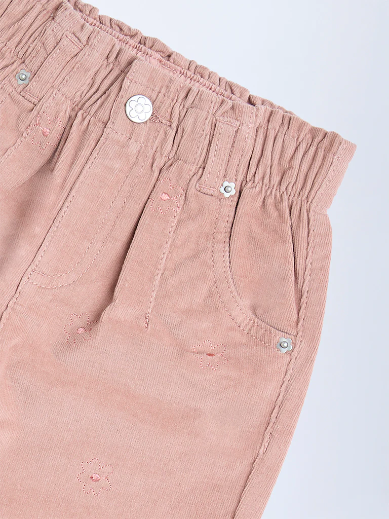 HOP Kids Girls Dusty Rose High-Rise Cotton-Blend Trousers - Image 6
