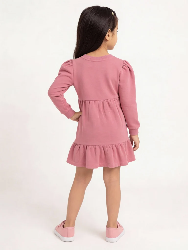 HOP Kids Girls Dusty Rose Text Design Cotton Tiered Dress - Image 3