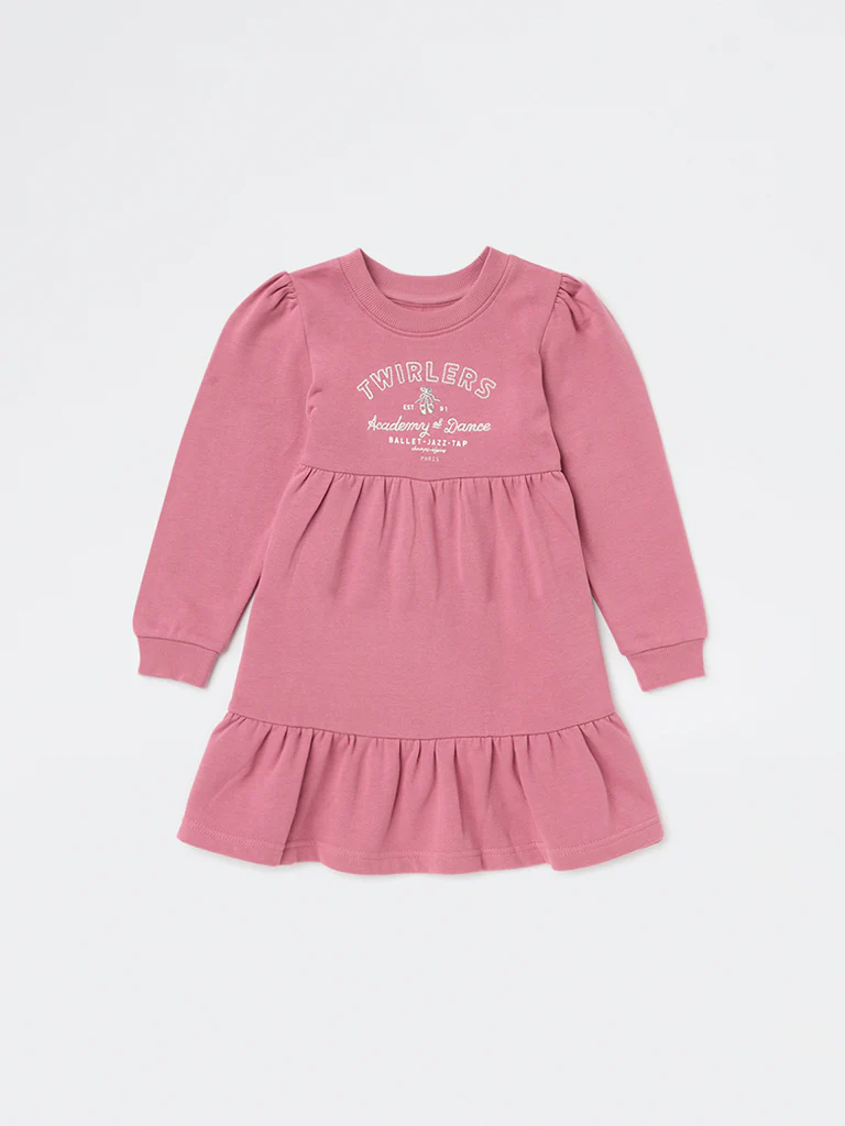 HOP Kids Girls Dusty Rose Text Design Cotton Tiered Dress - Image 4