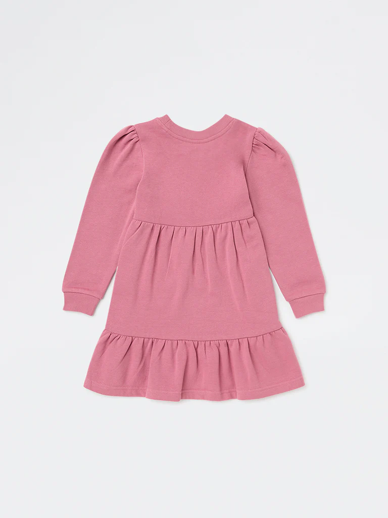 HOP Kids Girls Dusty Rose Text Design Cotton Tiered Dress - Image 5
