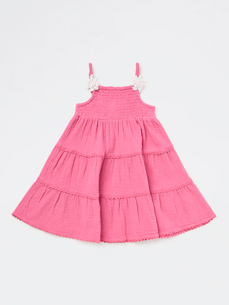 HOP Kids Girls Fuchsia Cotton Tiered Dress - Image 4
