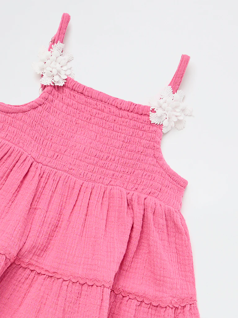 HOP Kids Girls Fuchsia Cotton Tiered Dress - Image 6