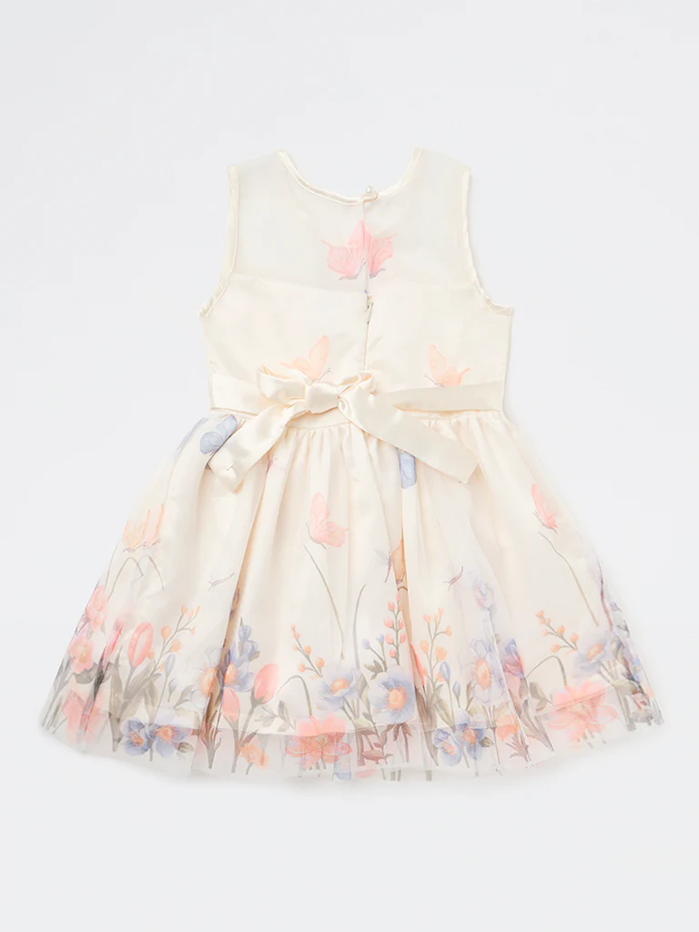 HOP Kids Girls Ivory Floral Printed A-Line Dress - Image 4