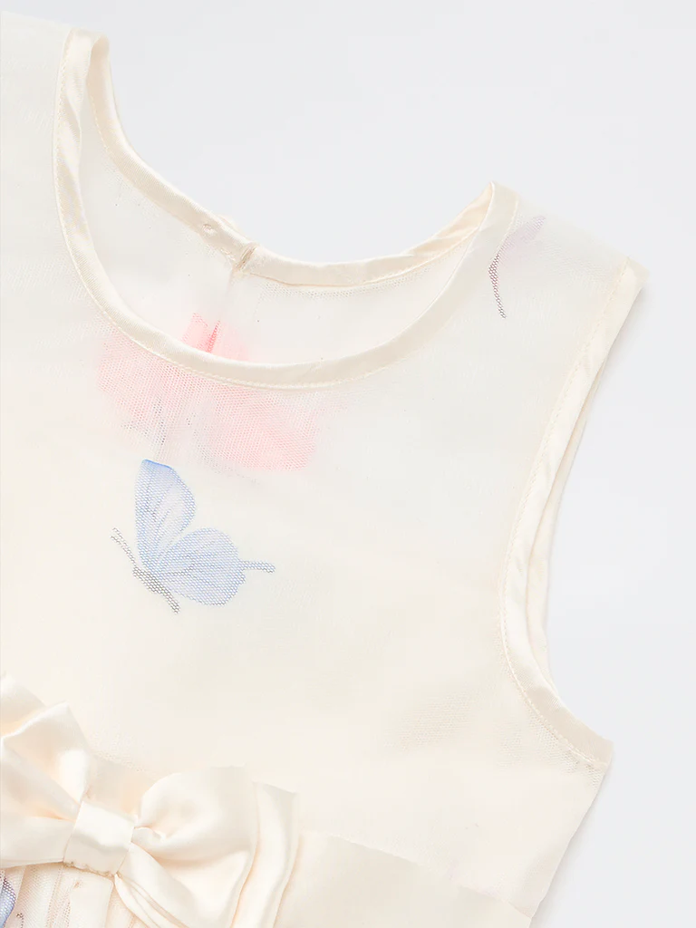 HOP Kids Girls Ivory Floral Printed A-Line Dress - Image 5