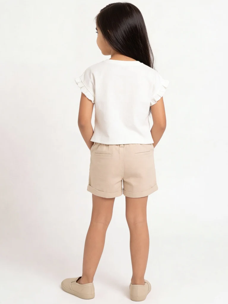 HOP Kids Girls Light Beige Embroidered High-Rise Denim Shorts - Image 2