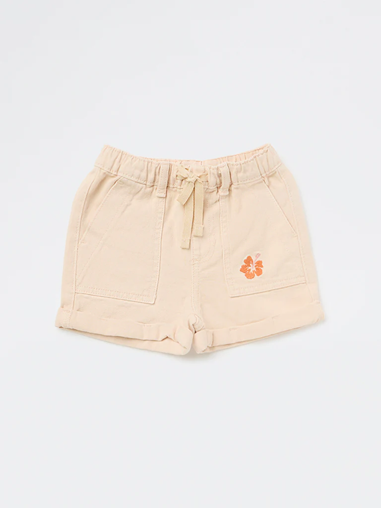 HOP Kids Girls Light Beige Embroidered High-Rise Denim Shorts - Image 3