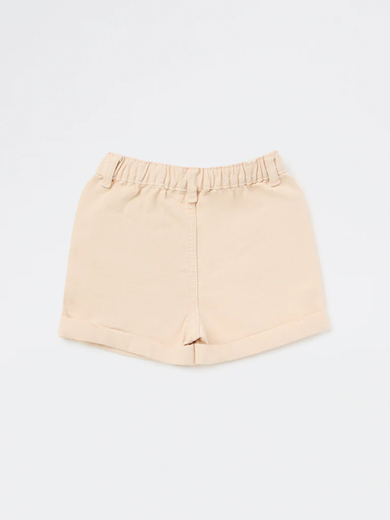 HOP Kids Girls Light Beige Embroidered High-Rise Denim Shorts - Image 4