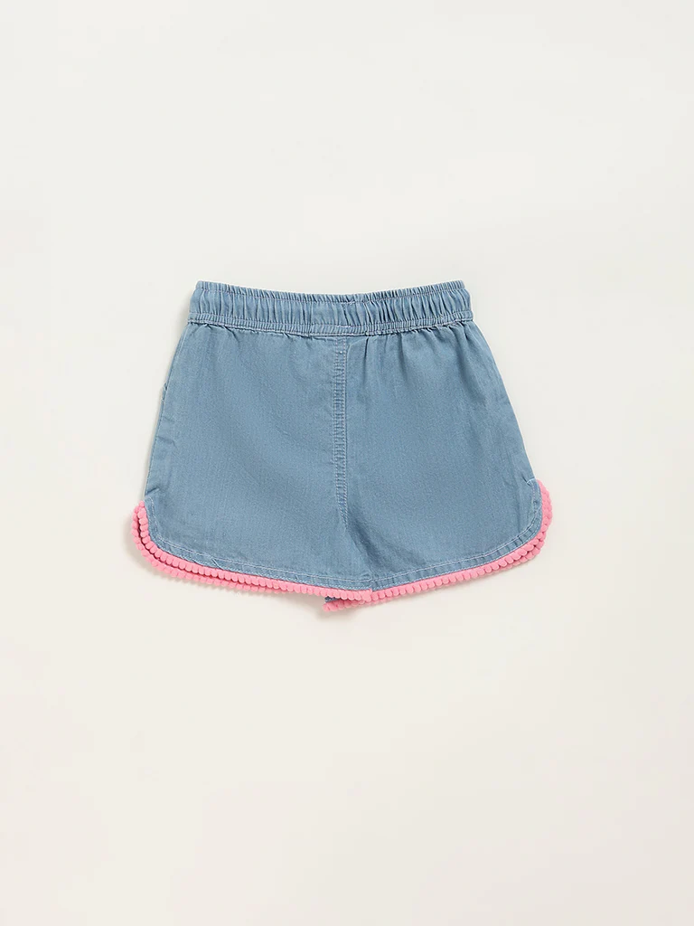 HOP Kids Girls Light Blue Chambray Mid Rise Cotton Shorts - Image 3