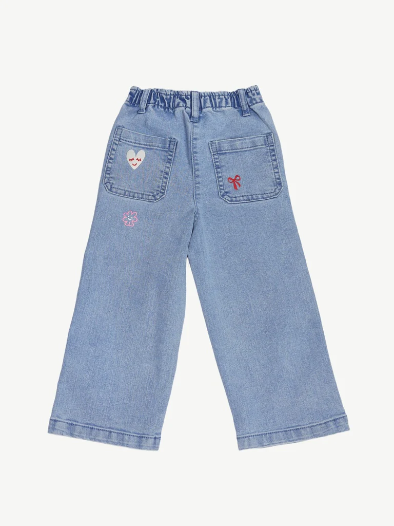HOP Kids Girls Light Blue Floral Design Wide Leg Jeans - Image 4