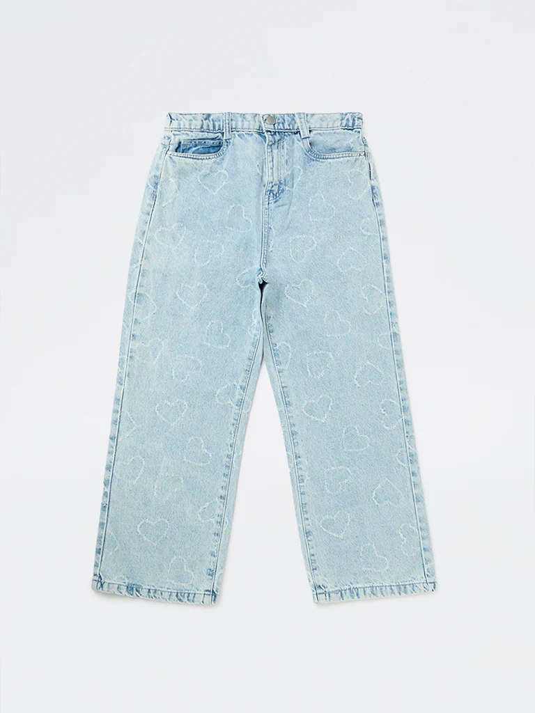 HOP Kids Girls Light Blue High-Rise Relaxed-Fit Jeans - Image 3