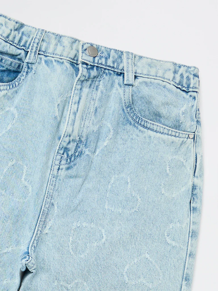 HOP Kids Girls Light Blue High-Rise Relaxed-Fit Jeans - Image 5