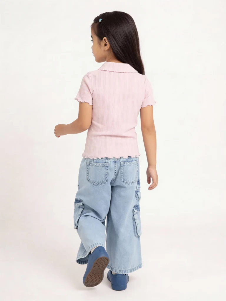 HOP Kids Girls Light Blue Washed Mid-Rise Denim Jeans - Image 3
