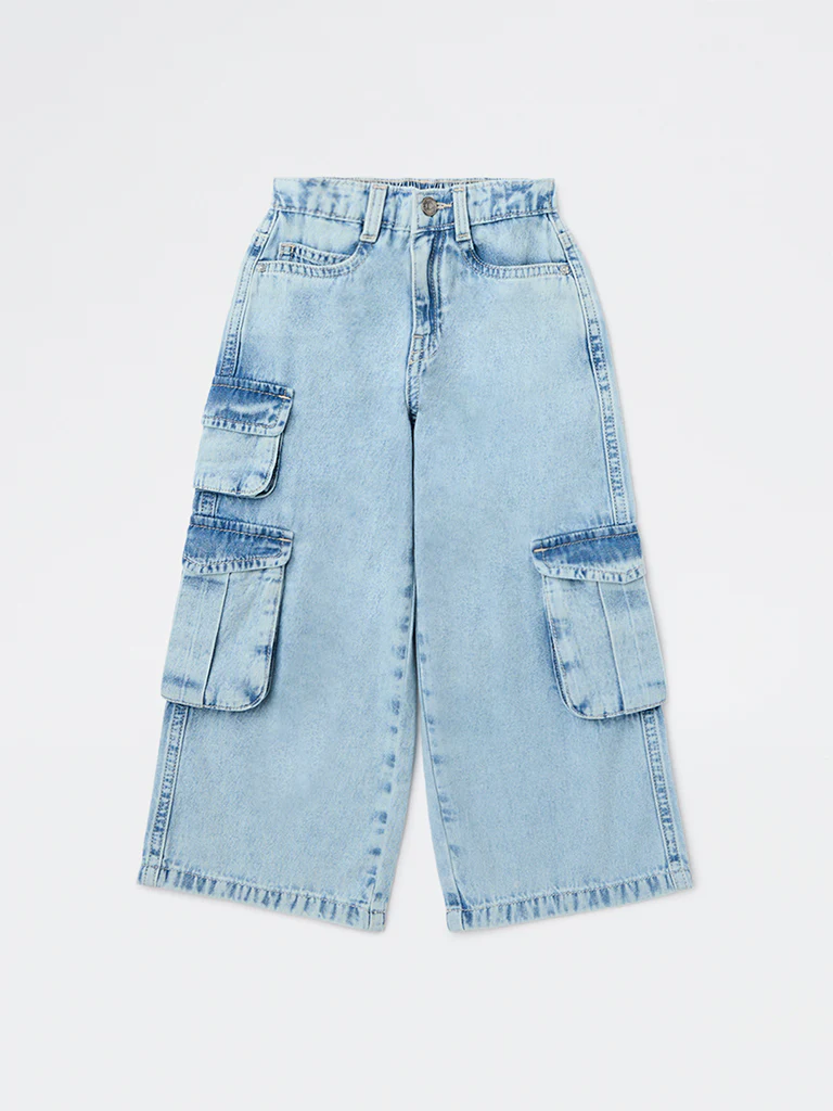 HOP Kids Girls Light Blue Washed Mid-Rise Denim Jeans - Image 4